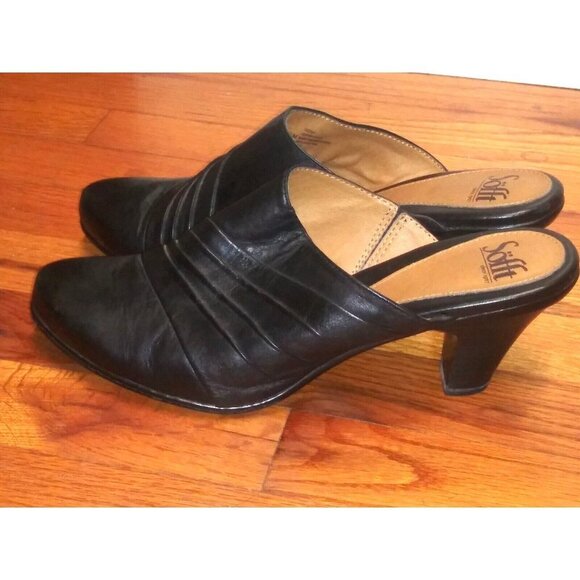 SOFFT Shoes Mules Women's 9.5M heels Black Leather Slip Ons EUC - Picture 3 of 8